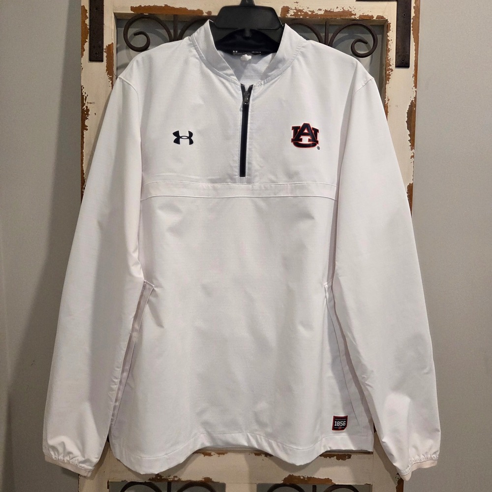 Under Armour Auburn Tigers Mens Large White Quarter Zip Windbreaker Pullover
